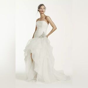 GALINA SIGNATURE Organza and Tulle High-Low Gown with Beaded Flower, Strapless